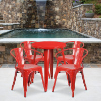 Flash Furniture CH-51080TH-4-18ARM-RED-GG 24" Round Metal Table Set with Arm Chairs in Red